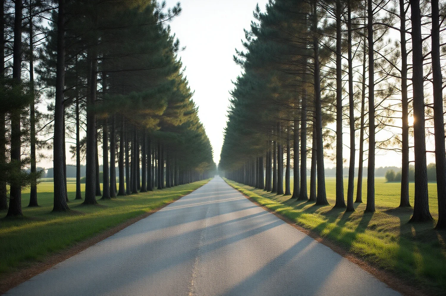 Tukšs lauku ceļš ar kokiem abās malās